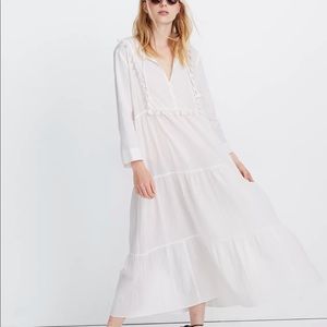 Madewell Tiered Cover-Up Caftan White Tassel Maxi Dress